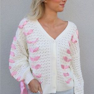 Women's White Sweater with Pink Accents